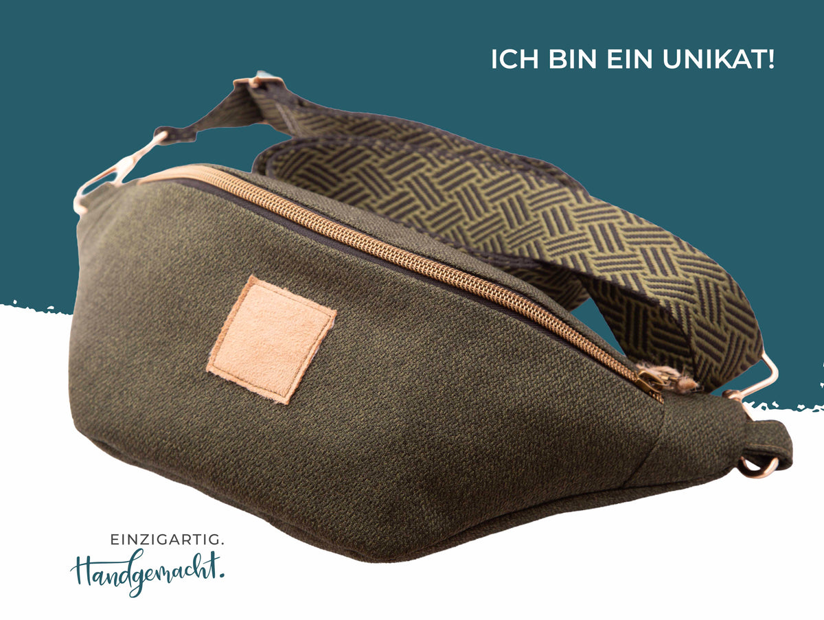 Bauchtaschenliebe „Waldweg“ – handgemachte Unisex-Bauchtasche in Olivgrün