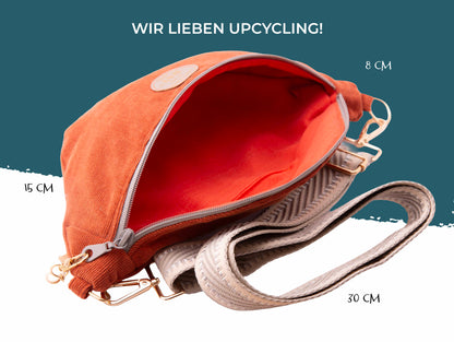 Bauchtaschenliebe „Morgenrot“ – handgemachte Cord-Bauchtasche in Rostorange