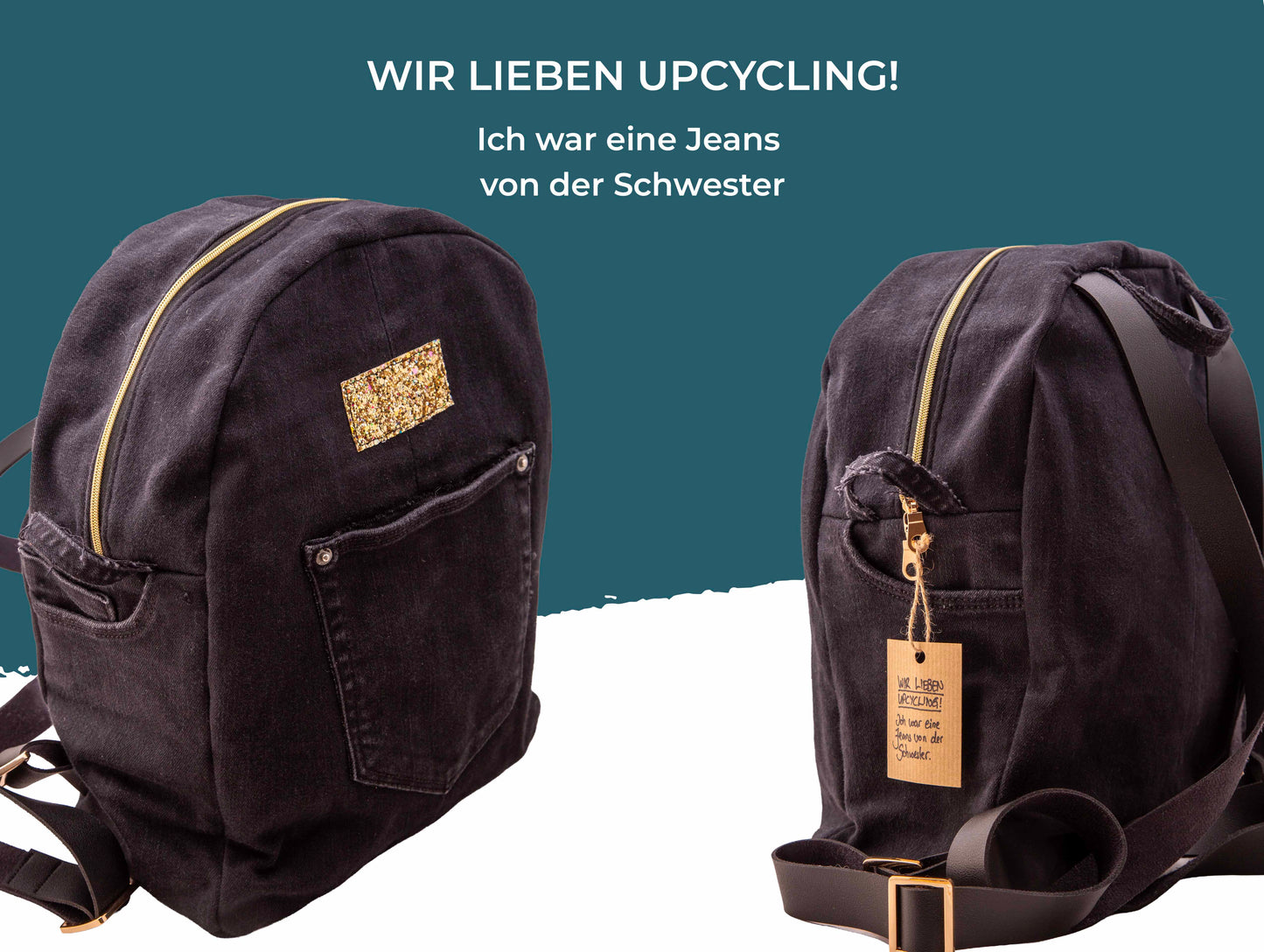 RucksackLiebe „Goldnacht“ – schwarzer Upcycling-Rucksack