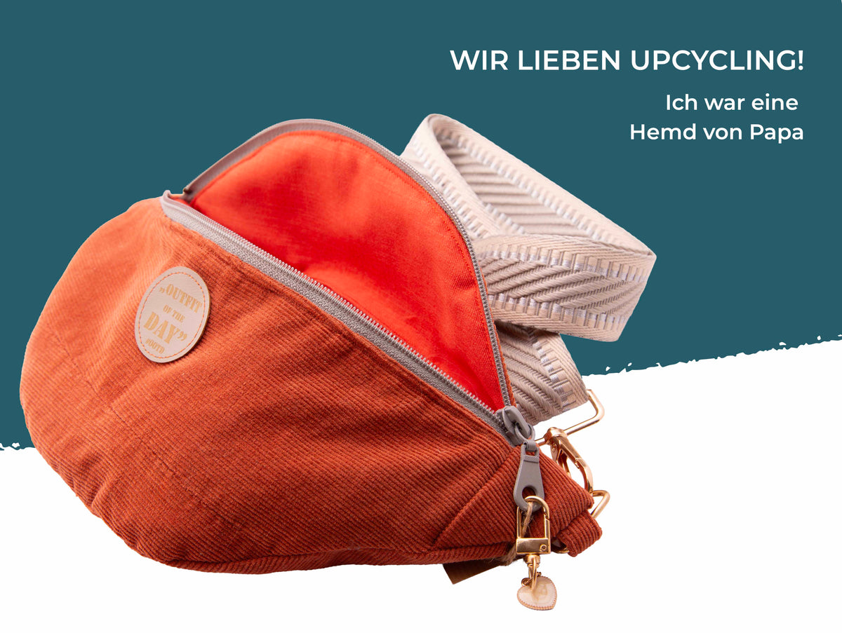 Bauchtaschenliebe „Morgenrot“ – handgemachte Cord-Bauchtasche in Rostorange