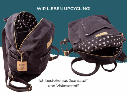 RucksackLiebe „Goldnacht“ – schwarzer Upcycling-Rucksack