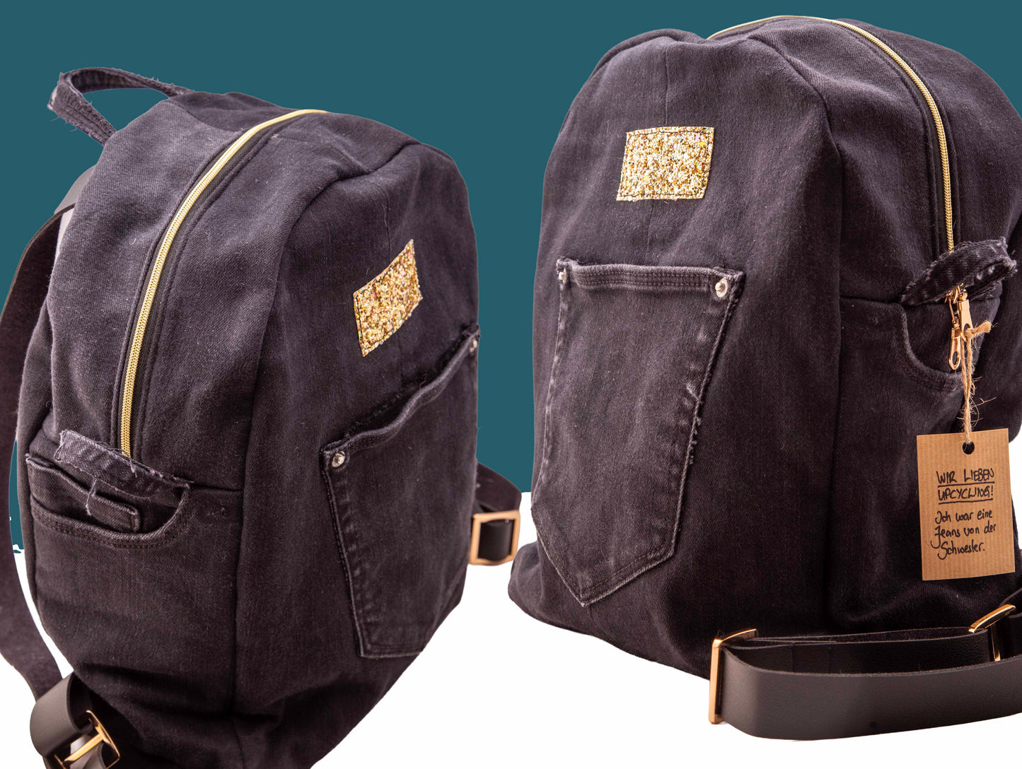 RucksackLiebe „Goldnacht“ – schwarzer Upcycling-Rucksack