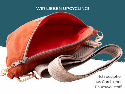 Bauchtaschenliebe „Morgenrot“ – handgemachte Cord-Bauchtasche in Rostorange