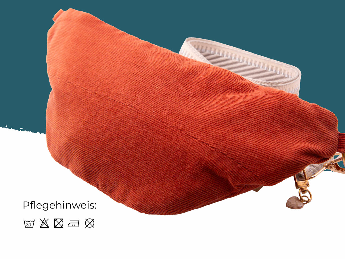 Bauchtaschenliebe „Morgenrot“ – handgemachte Cord-Bauchtasche in Rostorange