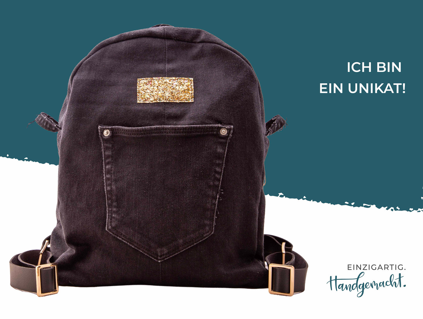 RucksackLiebe „Goldnacht“ – schwarzer Upcycling-Rucksack